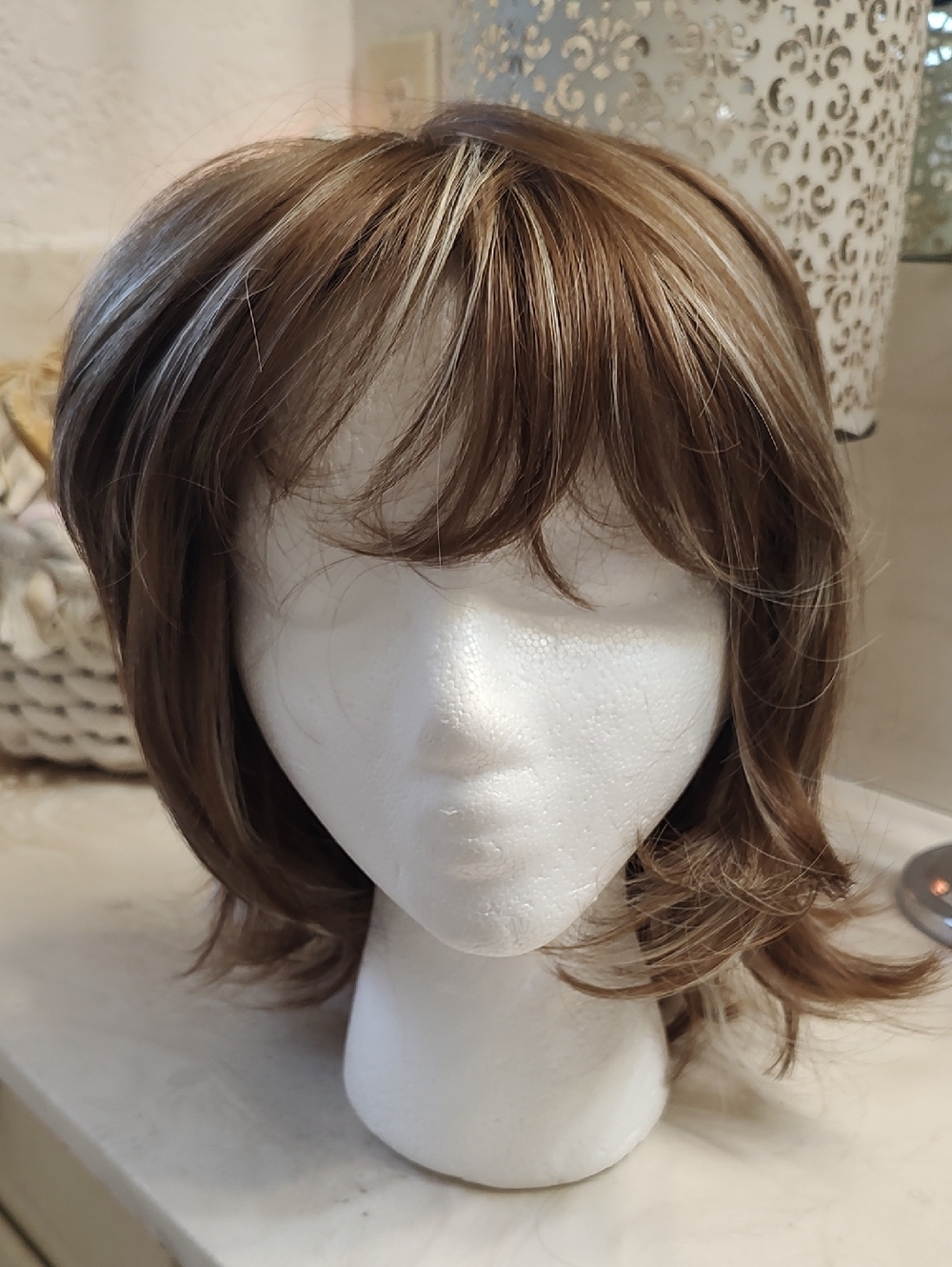 Brown Layered Short Wig with Blonde Highlights -